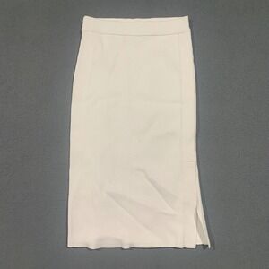 GSTQ Ribbed Knit Midi Skirt White XS S Side Slit Made‎ in Turkey